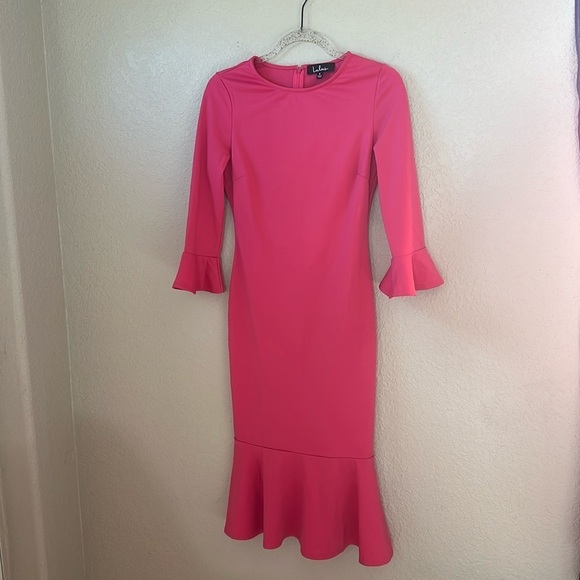 Creme de la Creme Fuchsia Trumpet Hem Bodycon Midi Dress - Picture 5 of 8